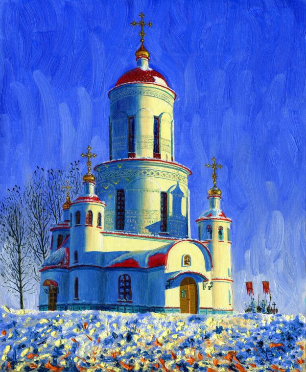 Картины, фото с паспарту Church on a cold winter day