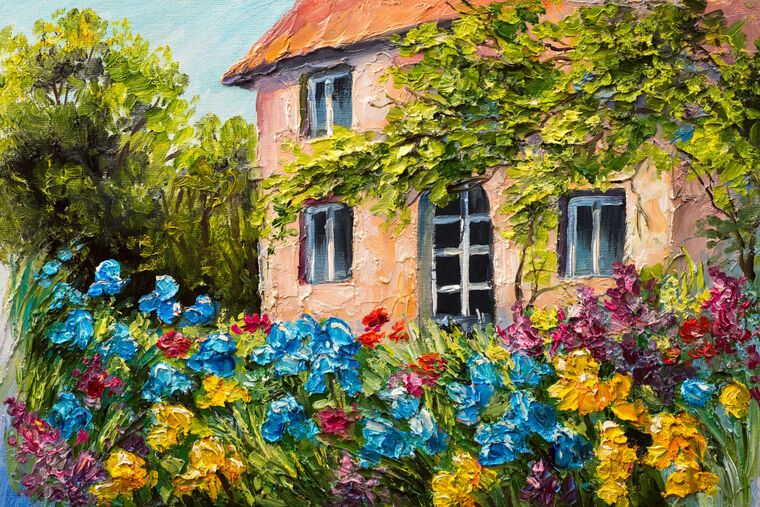 Paintings House in the flower garden