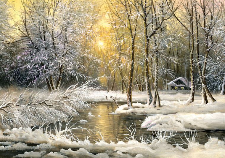 Картины на пластике, пеноркартоне Frosty morning in the forest