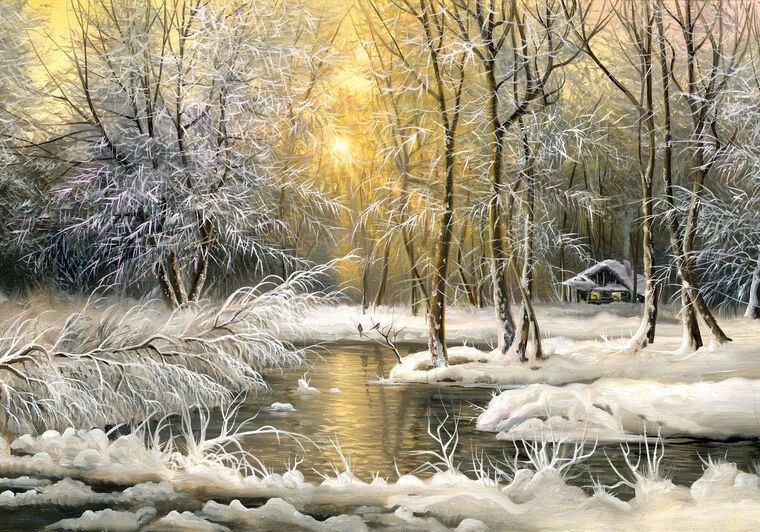 Paintings Frosty morning in the forest