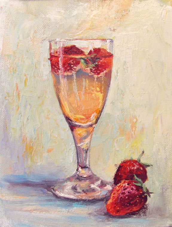 Картины, фото с паспарту A glass of champagne with strawberries