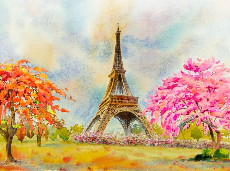 Картины на пластике, пеноркартоне Paris watercolor