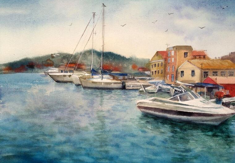 Картины в рамке, багете Boats on the sea watercolour