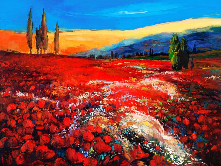 Картины на пластике, пеноркартоне Bright field of poppies