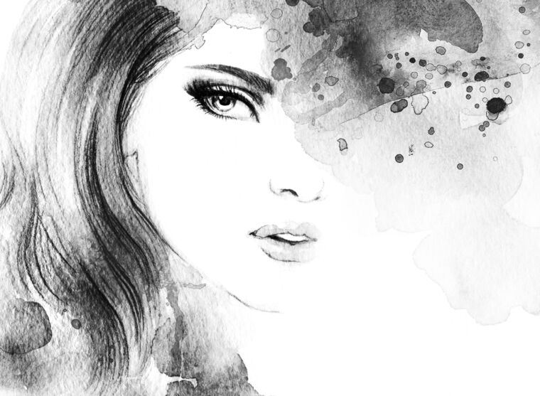 Картины на пластике, пеноркартоне Black and white portrait of a girl watercolor