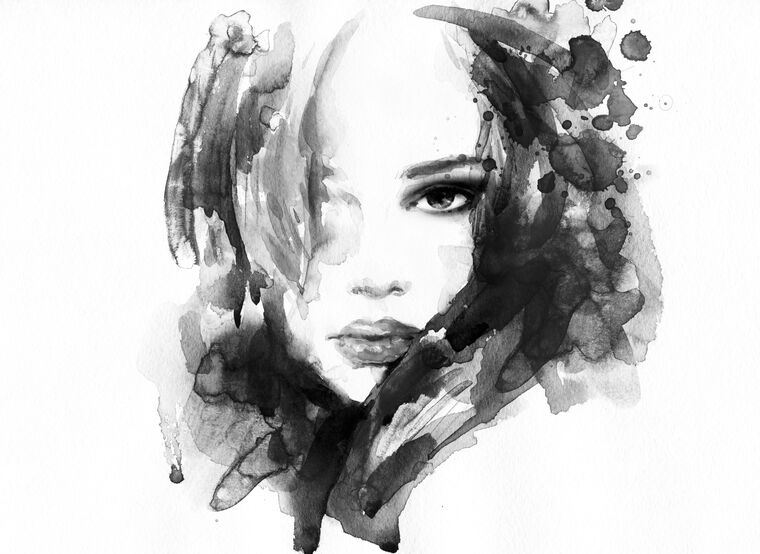 Картины на пластике, пеноркартоне Black and white portrait watercolor