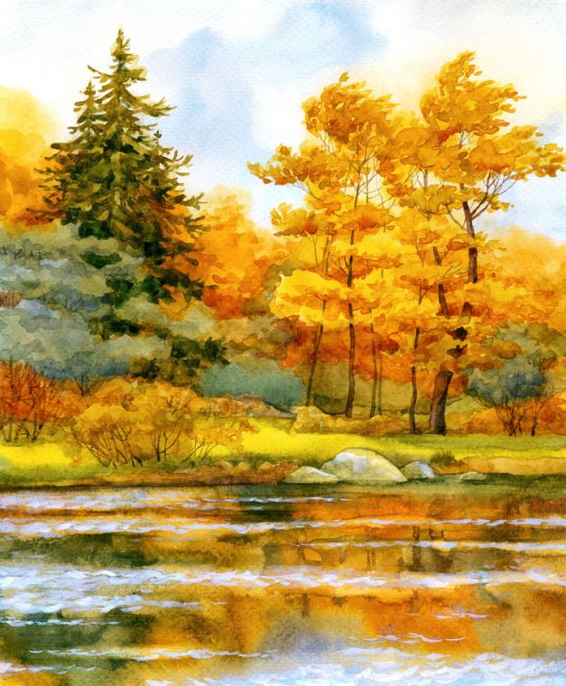 Reproduction paintings Trees by the river in autumn