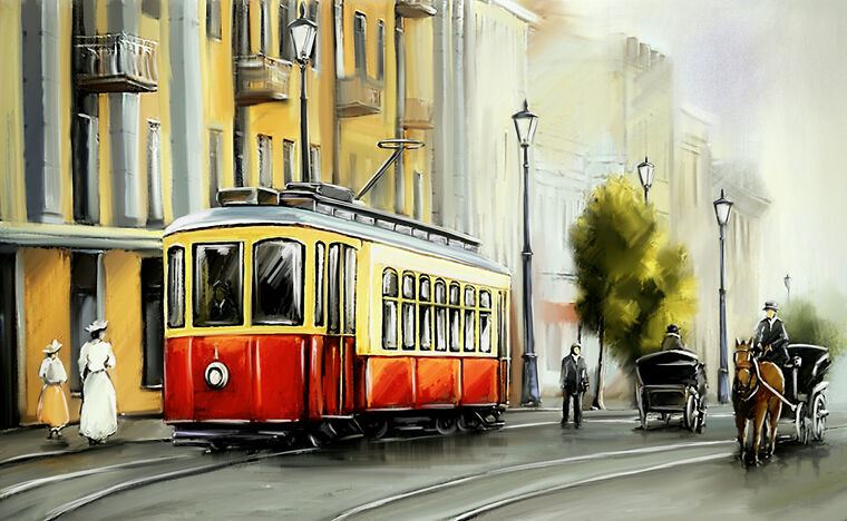 Картины на пластике, пеноркартоне Digital painting red tram