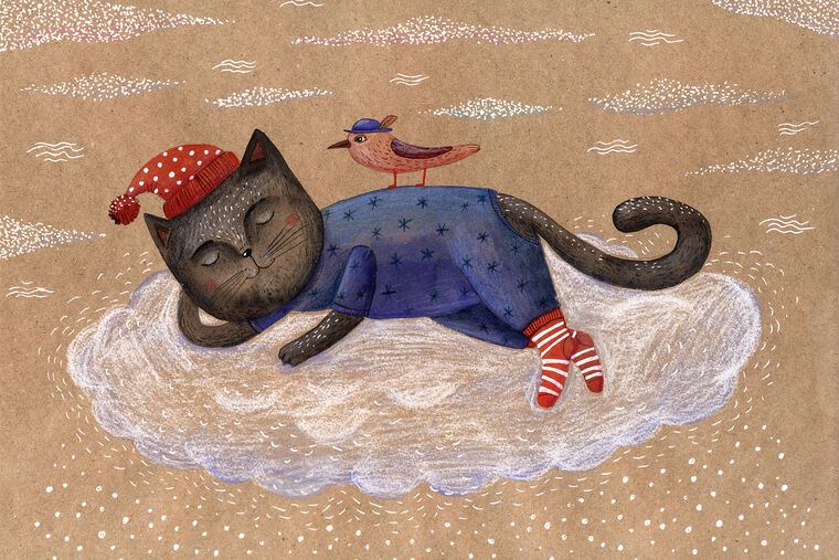 Картины на пластике, пеноркартоне A cat in pajamas, cap and socks