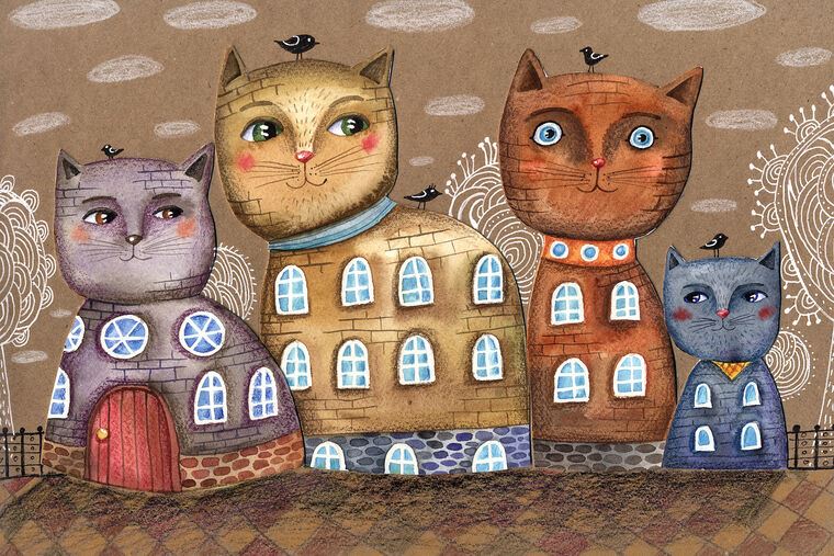 Картины на пластике, пеноркартоне Cat houses