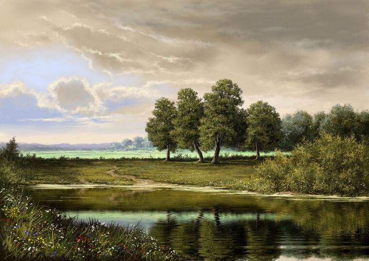 Репродукции картин Digital painting landscape with river