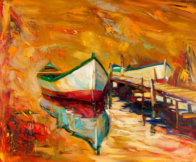 Картины на пластике, пеноркартоне Boats on orange background