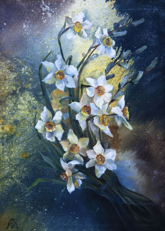 Картины, фото с паспарту Daffodils oil