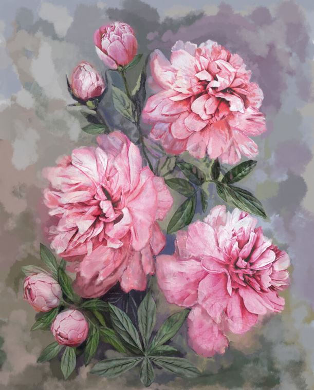 Reproduction paintings Pink peonies on a grey background