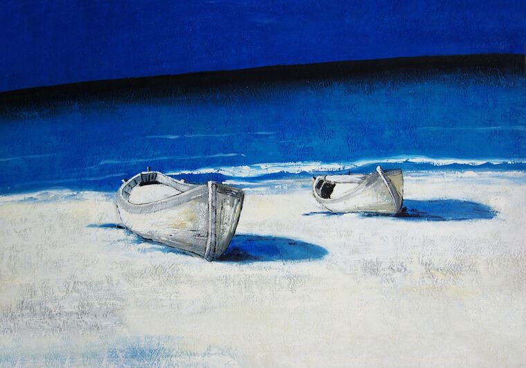 Картины, фото с паспарту Boats and blue sea