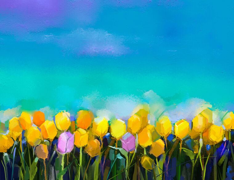 Репродукции картин Tulips on blue background