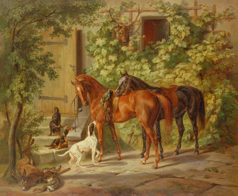 Paintings Horses at the porch (Albrecht Adam)