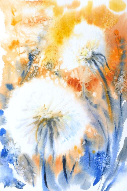 Картины на пластике, пеноркартоне Dandelions watercolors