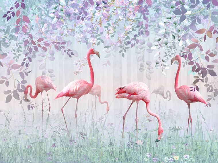 Картины на фотобумаге A magical landscape with flamingos