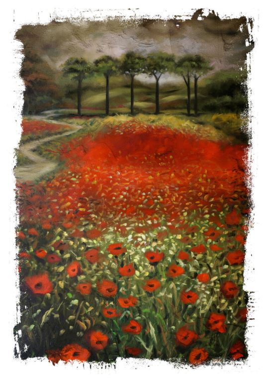 Картины на пластике, пеноркартоне A field of poppies textured painting