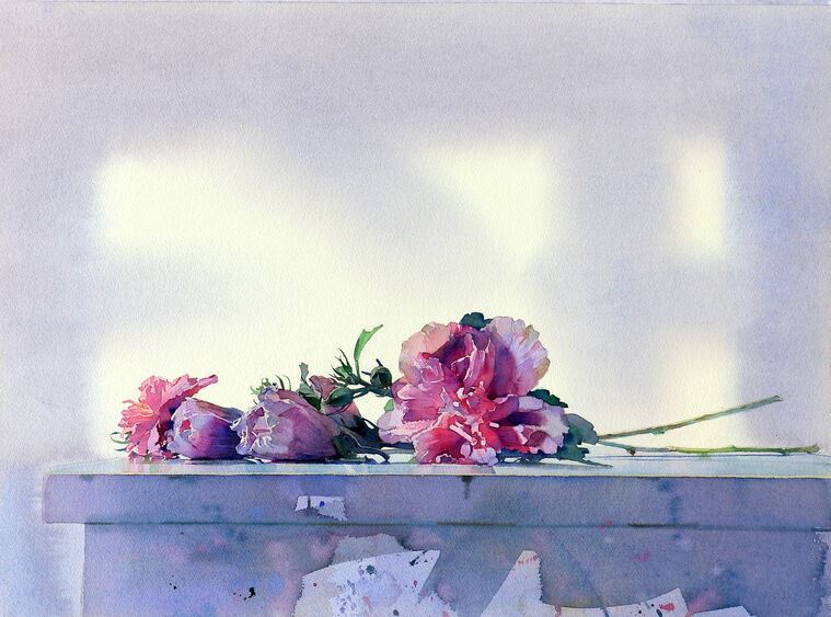 Картины, фото с паспарту Delicate bouquet watercolor painting