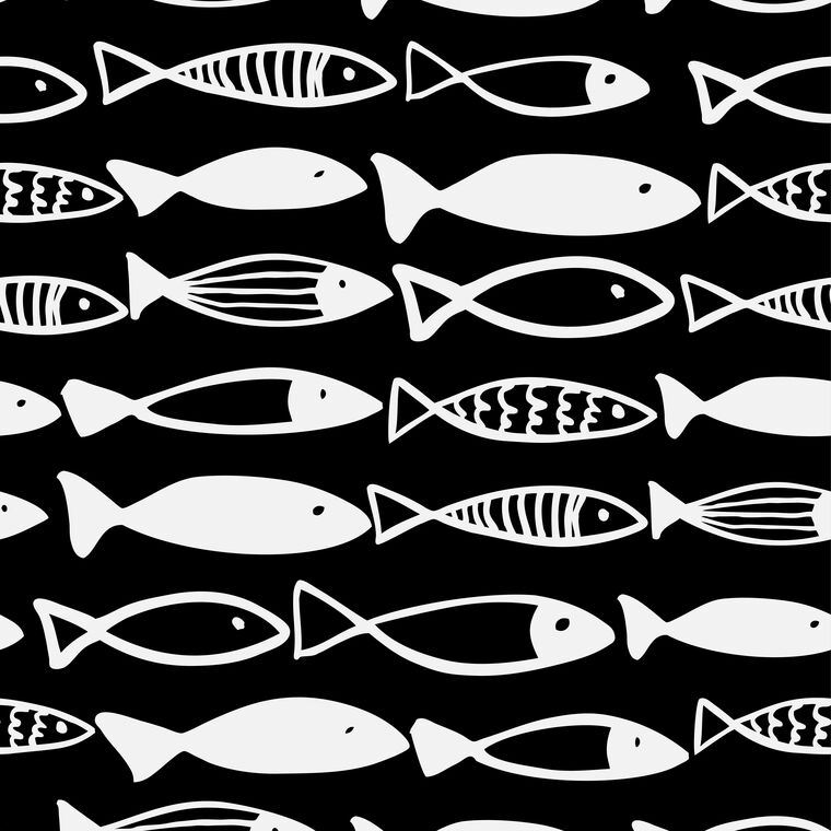 Картины на пластике, пеноркартоне Black-and-white pattern of the fish