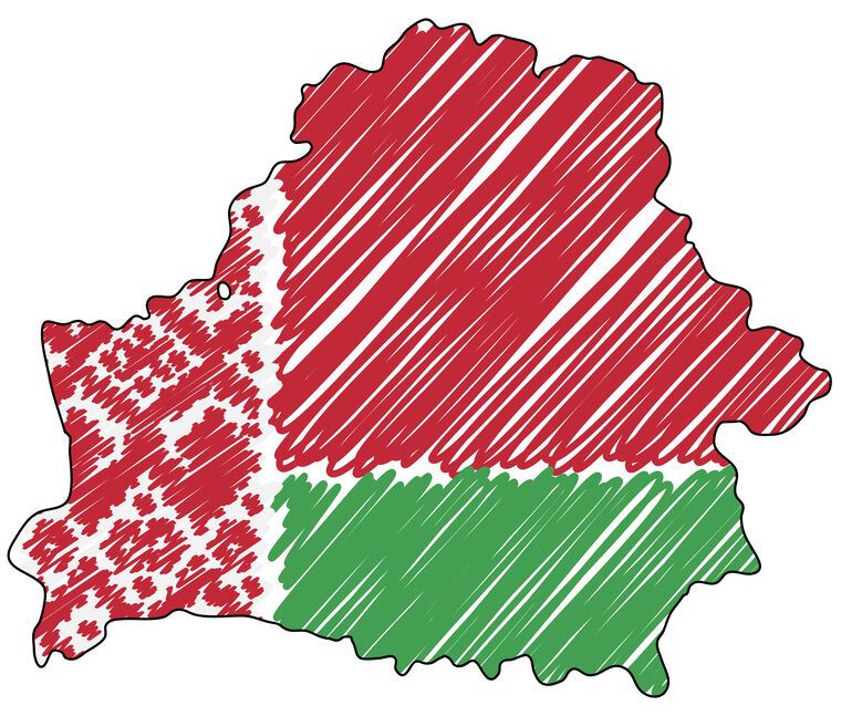 Купить и печать на заказ Картины на подрамнике Карта Беларуси эскиз с флагом