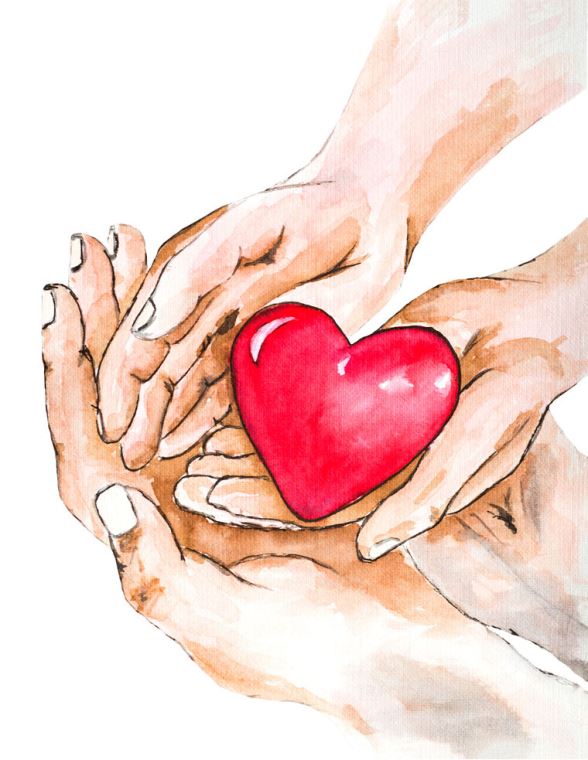 Картины, фото с паспарту Heart in hand watercolor