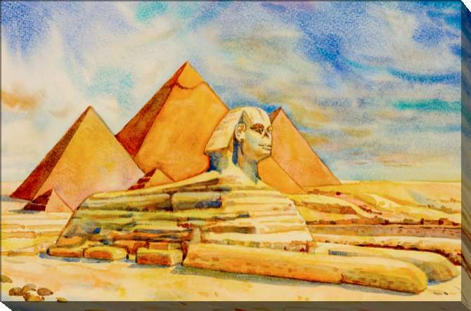Купить и печать на заказ Картины Большой сфинкс на фоне пирамид