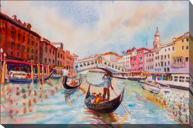 Купить и печать на заказ Картины Венецианский канал с гондольерами