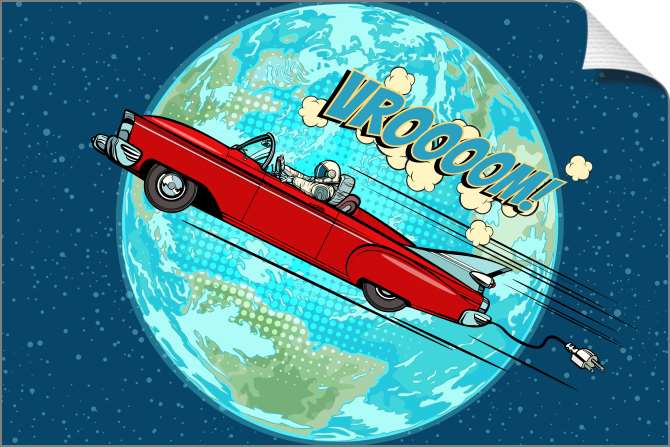 Купить и печать на заказ Картины Ретро автомобиль на фоне планеты