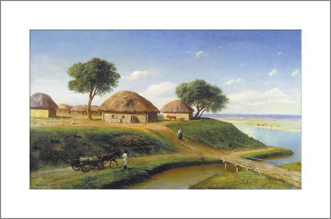 Картины Деревня у реки