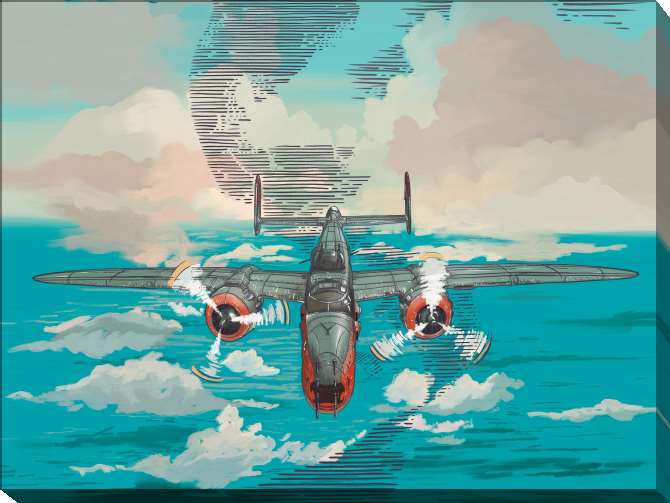 Картины Нарисованный самолет в небе над морем