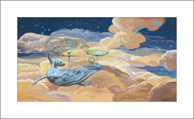 Картины Кит в облаках с воздушными шарами