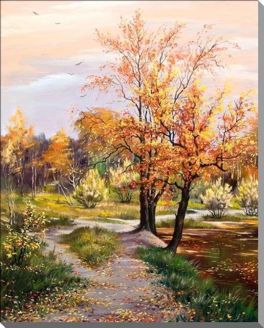 Paintings Autumn trail along the lake