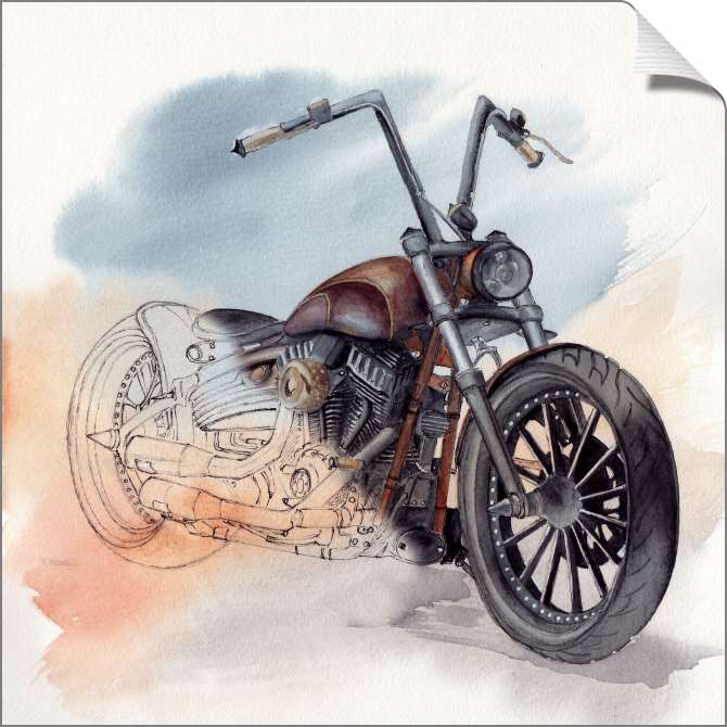 Картины Акварельная иллюстрация винтажного мотоцикла