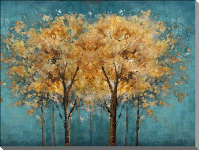 Картины Коричнево-золотые деревья на бирюзовом фоне