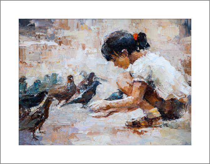 Купить и печать на заказ Картины Девочка и голуби