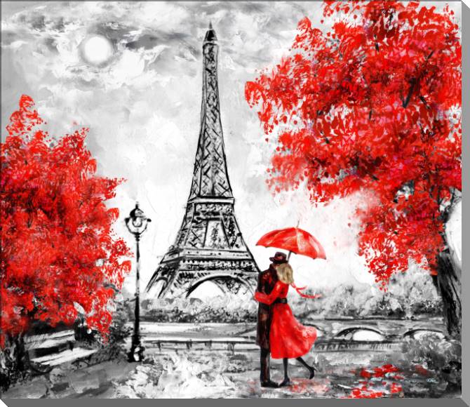 Картины Couple under umbrella in Paris
