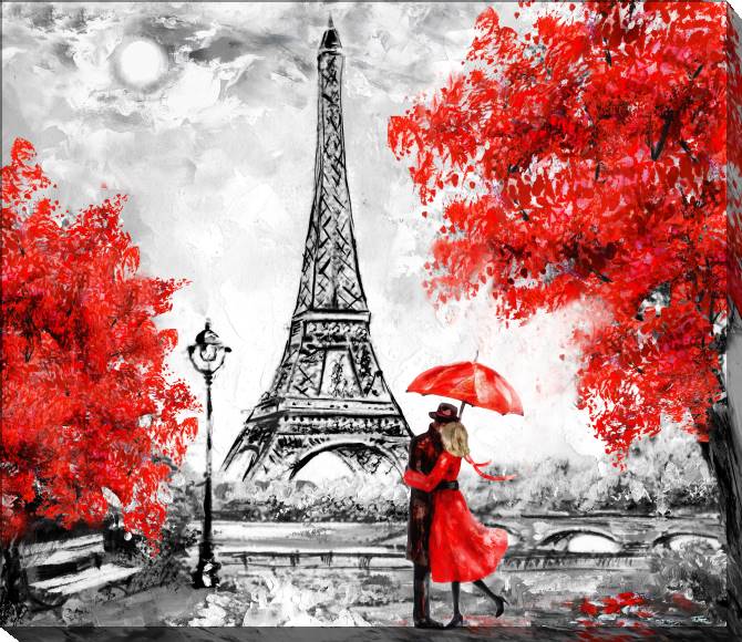 Купить и печать на заказ Картины Пара под зонтиком в Париже