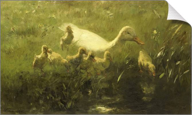 Купить и печать на заказ Картины Белая утка с семью птенцами (Виллем Марис)