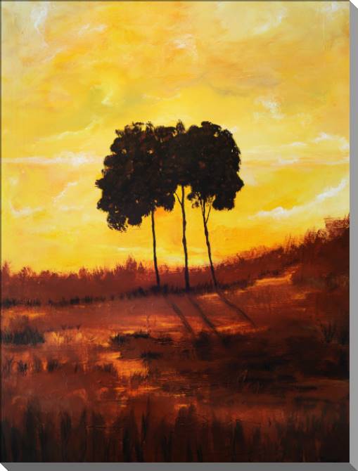 Paintings Three trees at sunset