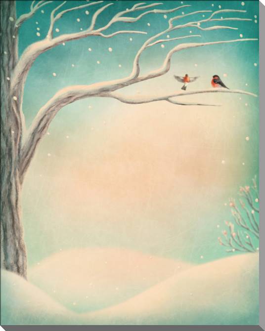 Купить и печать на заказ Картины Зимний пейзаж с птичками