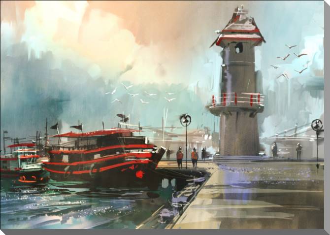Картины Fishing boat in the Harbor digital painting