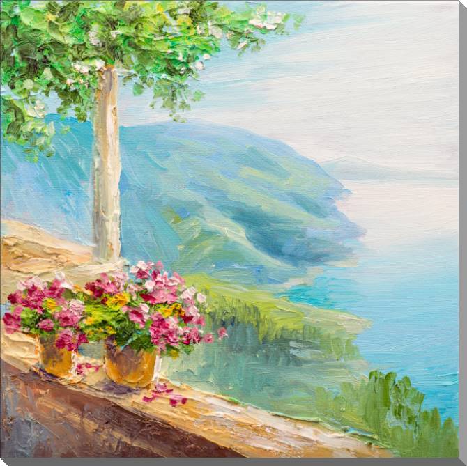 Paintings Sea landscape with flowers