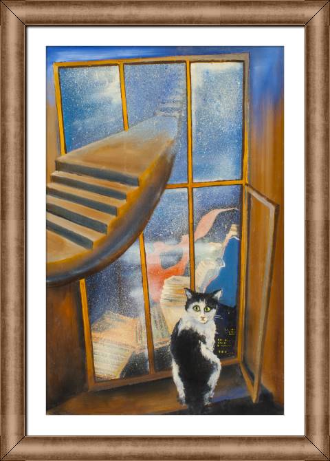 Купить и печать на заказ Репродукции картин Сюрреалистичная картина с котом