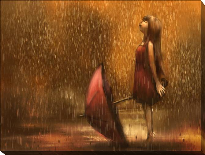 Купить и печать на заказ Картины Арт девочка под дождем
