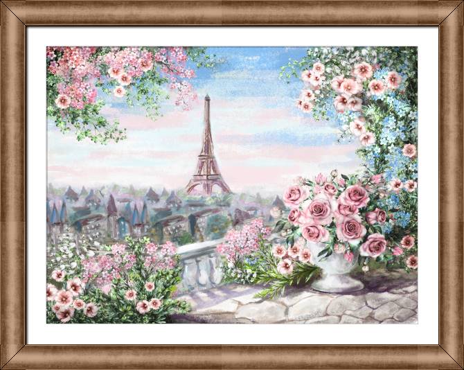 Купить и печать на заказ Репродукции картин Эйфелева башня и розы