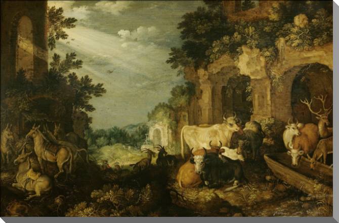 Картины Landscape with ruins, cattle and deer