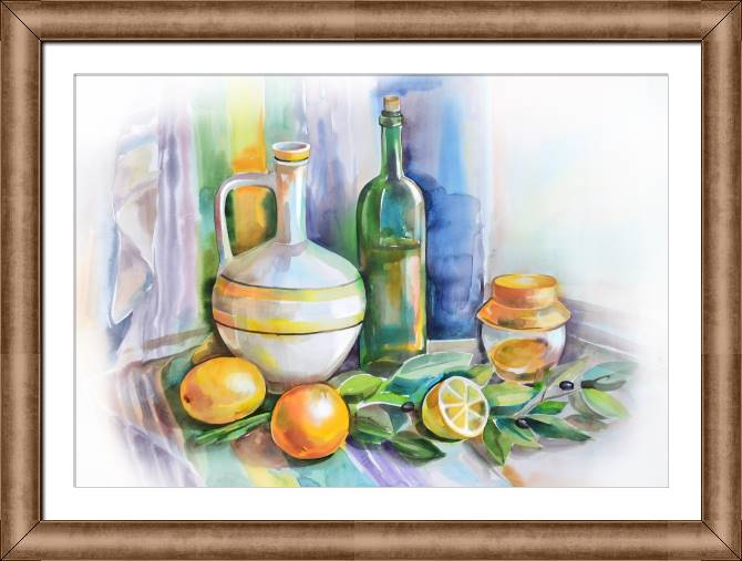 Купить и печать на заказ Репродукции картин Акварельный натюрморт с лимонами
